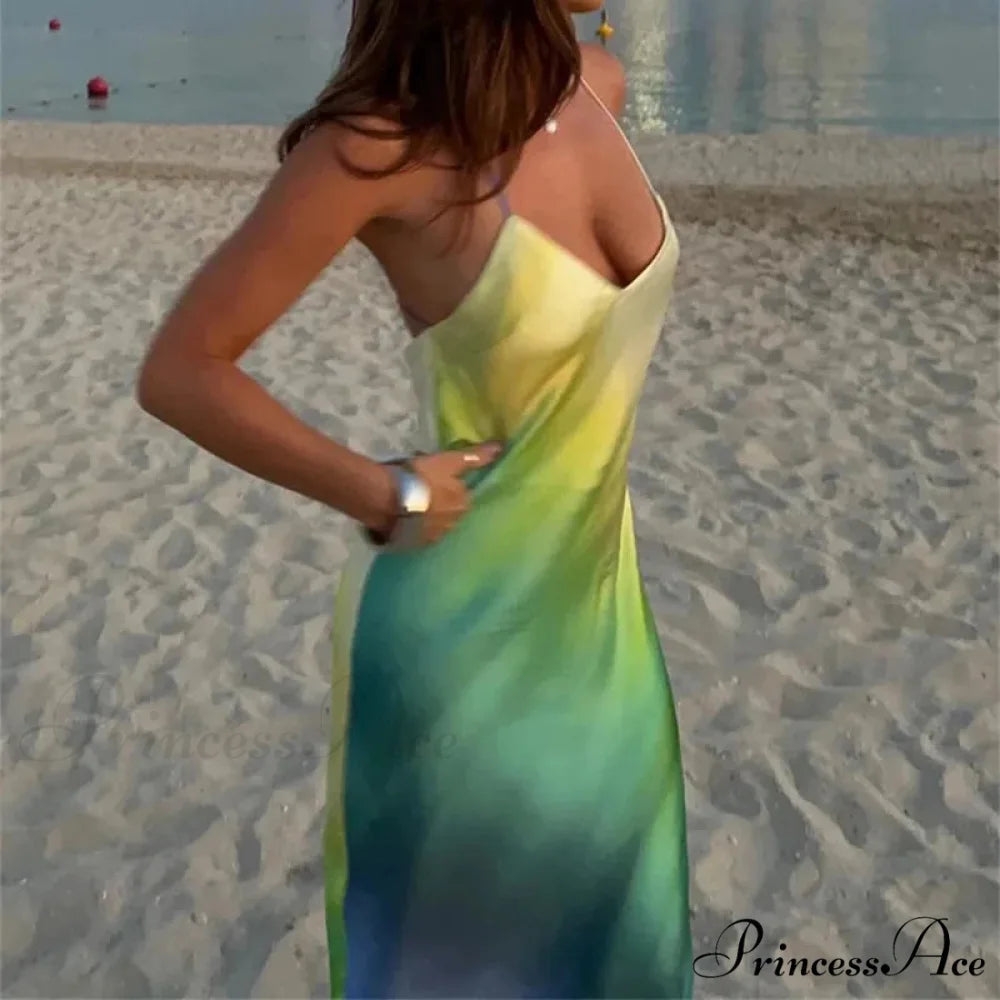 Stylish Tie Dye Silk Holiday Dress vacationdress-250223