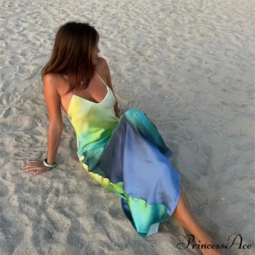 Stylish Tie Dye Silk Holiday Dress vacationdress-250223