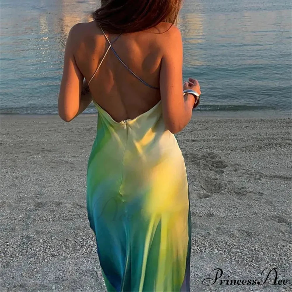 Stylish Tie Dye Silk Holiday Dress vacationdress-250223