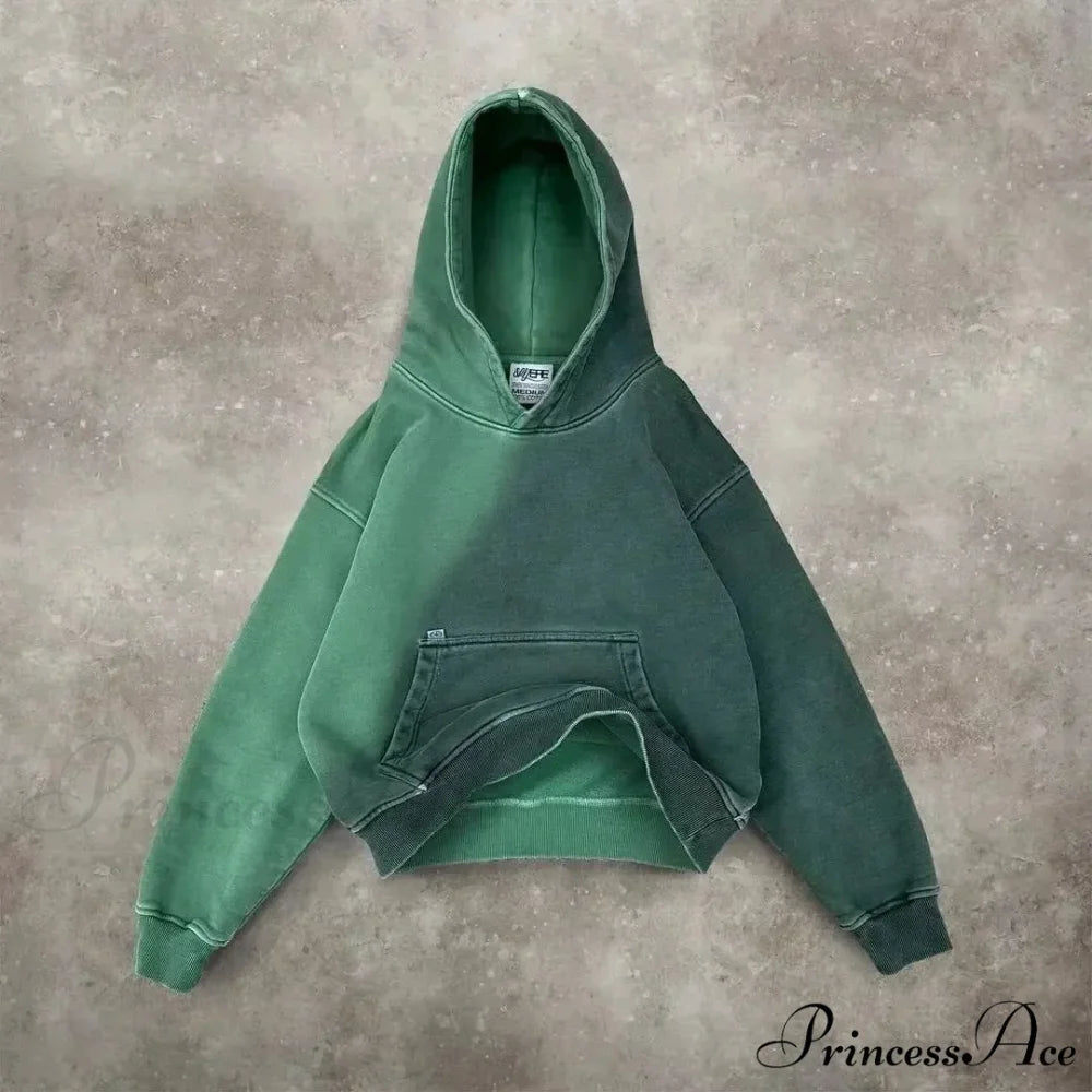 Stylish Trend Fleece Padded Zipper Hoodie green / M hoodies-241228