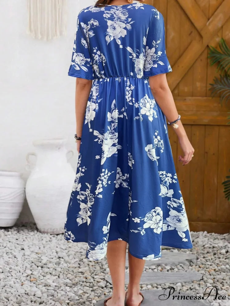 Stylish Trendy Printed Circular Neck Short Sleeve Floral Dress oldfloraldress-250126