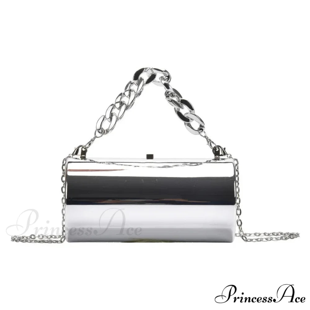 Stylish Tube Small Night Crossbody Purse Silver handbag-250126