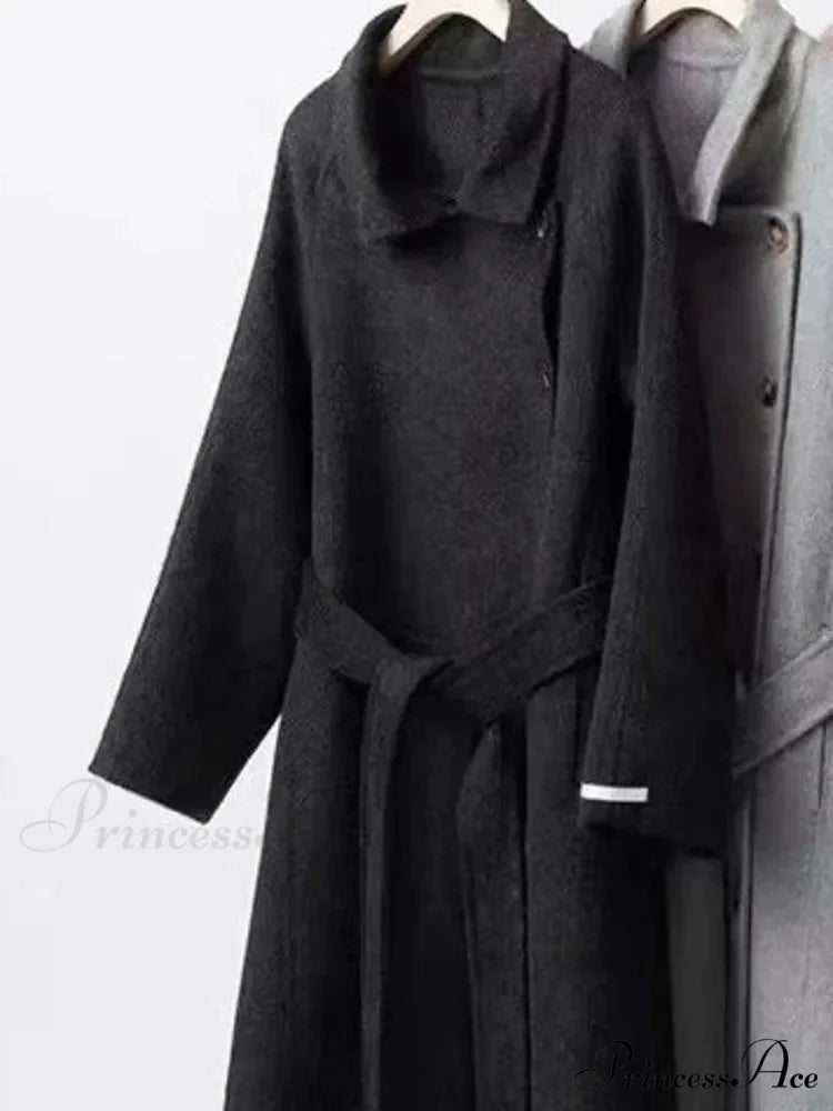 Stylish Turtleneck Wool Cashmere Overcoat Black / S overcoats-241228