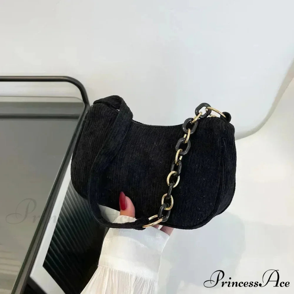 Stylish Velvet Zipper Underarm Shoulder Bag Black shoulder-250126