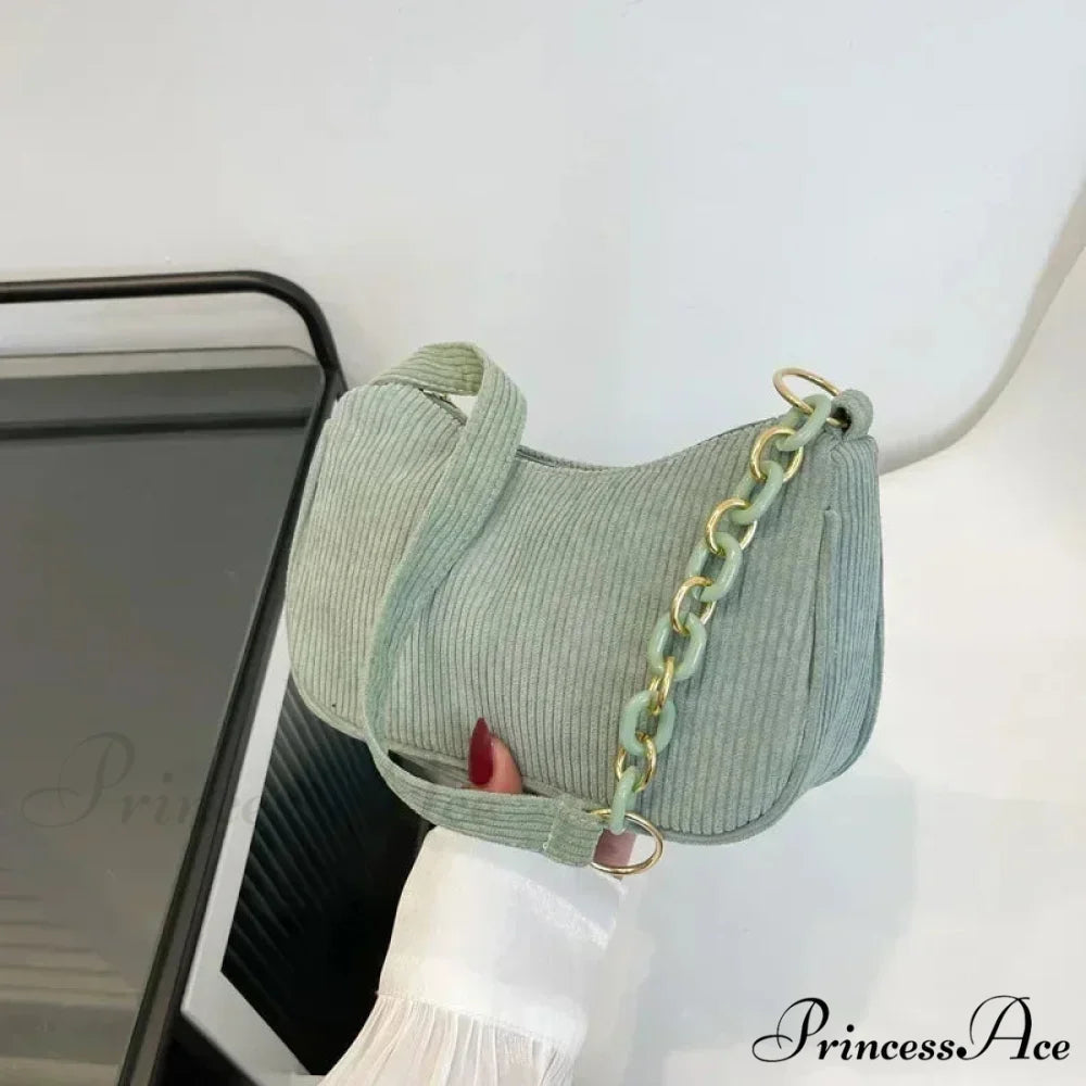 Stylish Velvet Zipper Underarm Shoulder Bag Green shoulder-250126