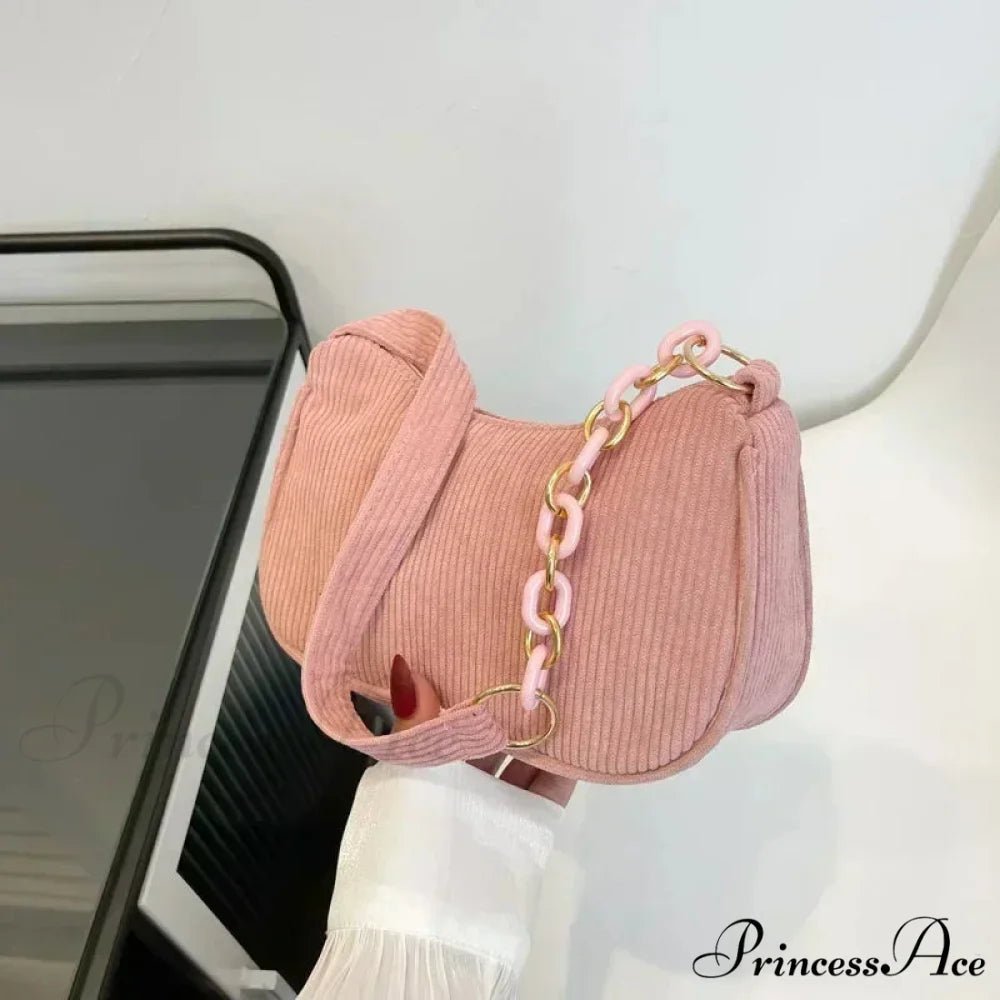 Stylish Velvet Zipper Underarm Shoulder Bag Pink shoulder-250126