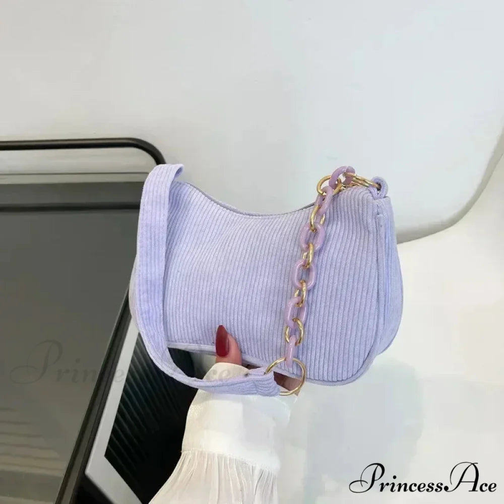 Stylish Velvet Zipper Underarm Shoulder Bag Purple shoulder-250126