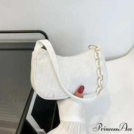 Stylish Velvet Zipper Underarm Shoulder Bag White shoulder-250126