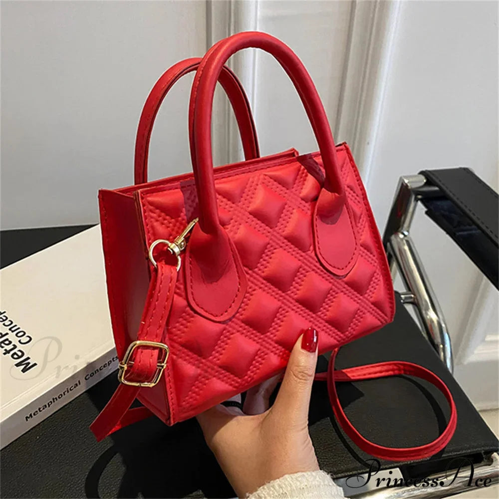 Stylish Vintage Faux Leather Petite Square Crossbody Purse Red-17x13x7.5cm handbag-250126