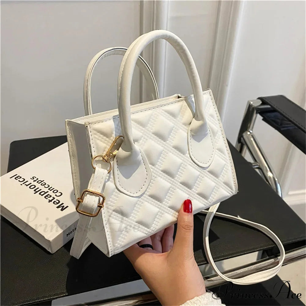 Stylish Vintage Faux Leather Petite Square Crossbody Purse White-17x13x7.5cm handbag-250126