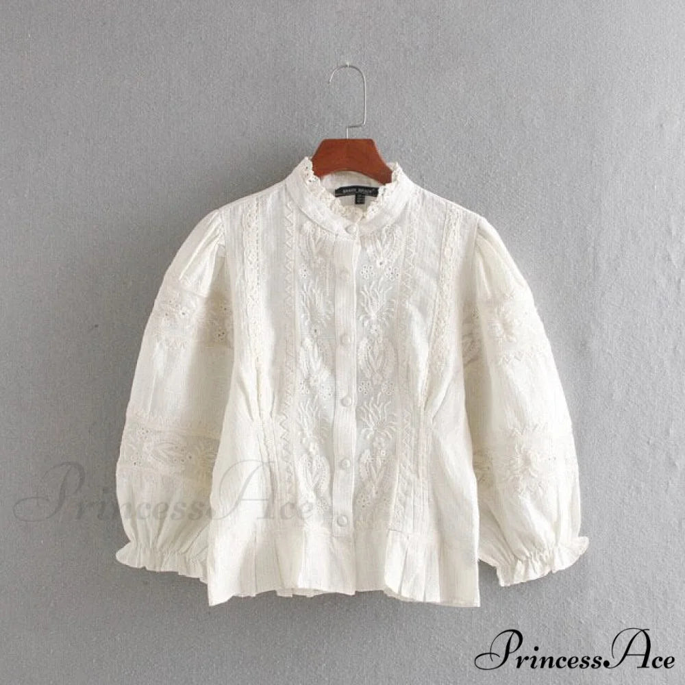 Stylish Women Blouse Embroidery Shirt Striped / XS
