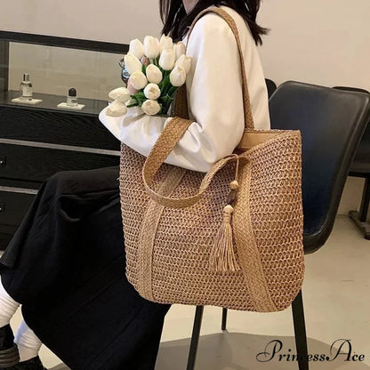 Stylish Women’s Straw Woven Shoulder Purse shoulder-250126