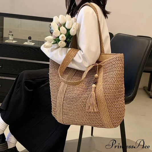 Stylish Women’s Straw Woven Shoulder Purse shoulder-250126