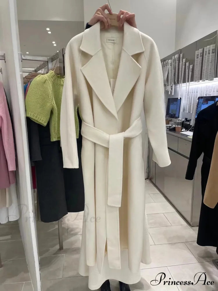 Stylish Woolen Cinched Long Overcoat Apricot / S overcoats-241228