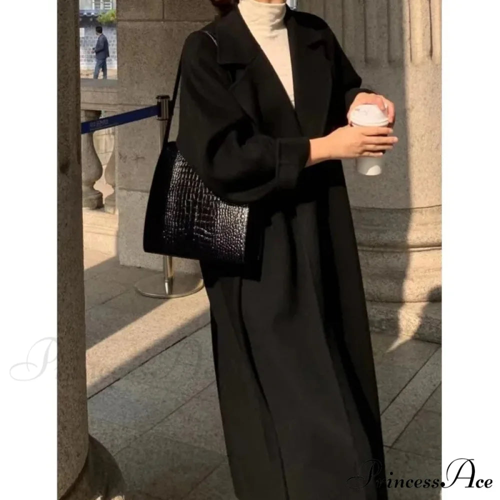 Stylish Woolen Cinched Long Overcoat overcoats-241228