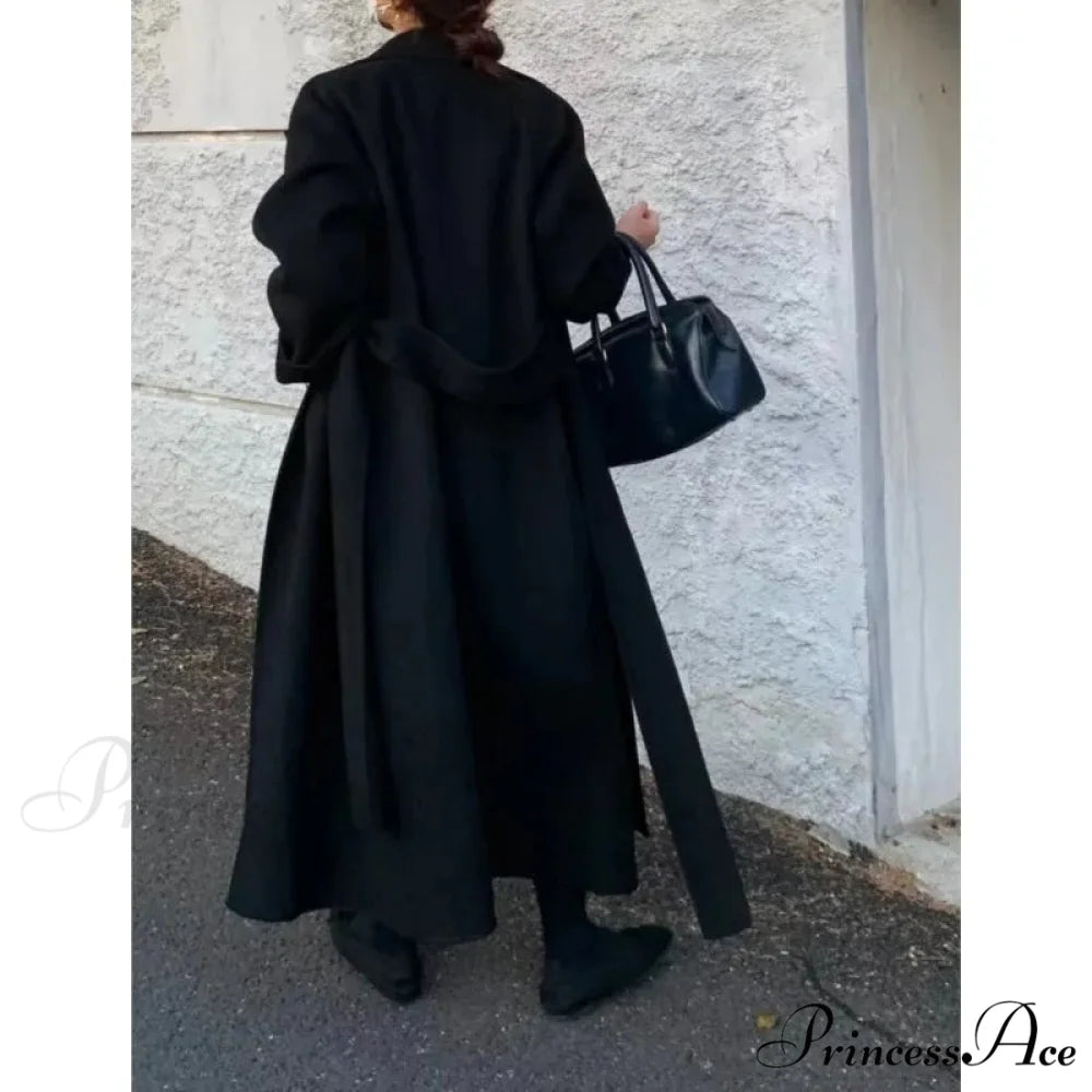 Stylish Woolen Cinched Long Overcoat overcoats-241228