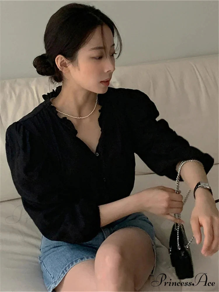 Sugary Balloon Sleeve Generous Retro Blouse blouse-250223