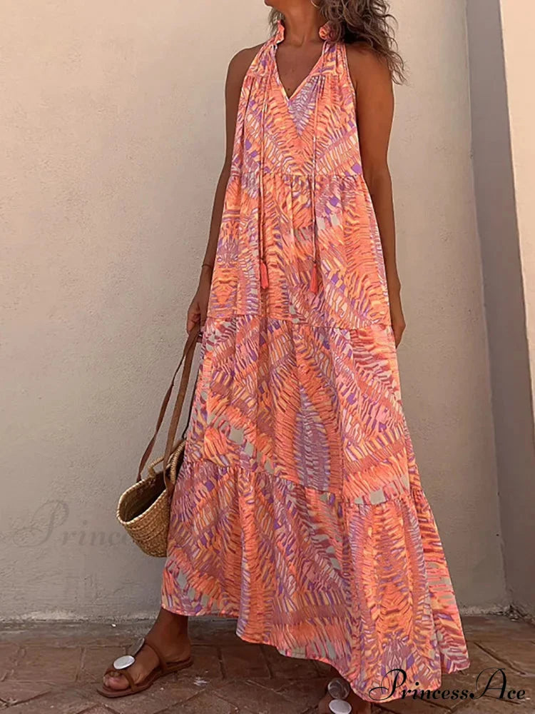Summer Beach Lady Long Casual Loose Sleeveless Boho Dress