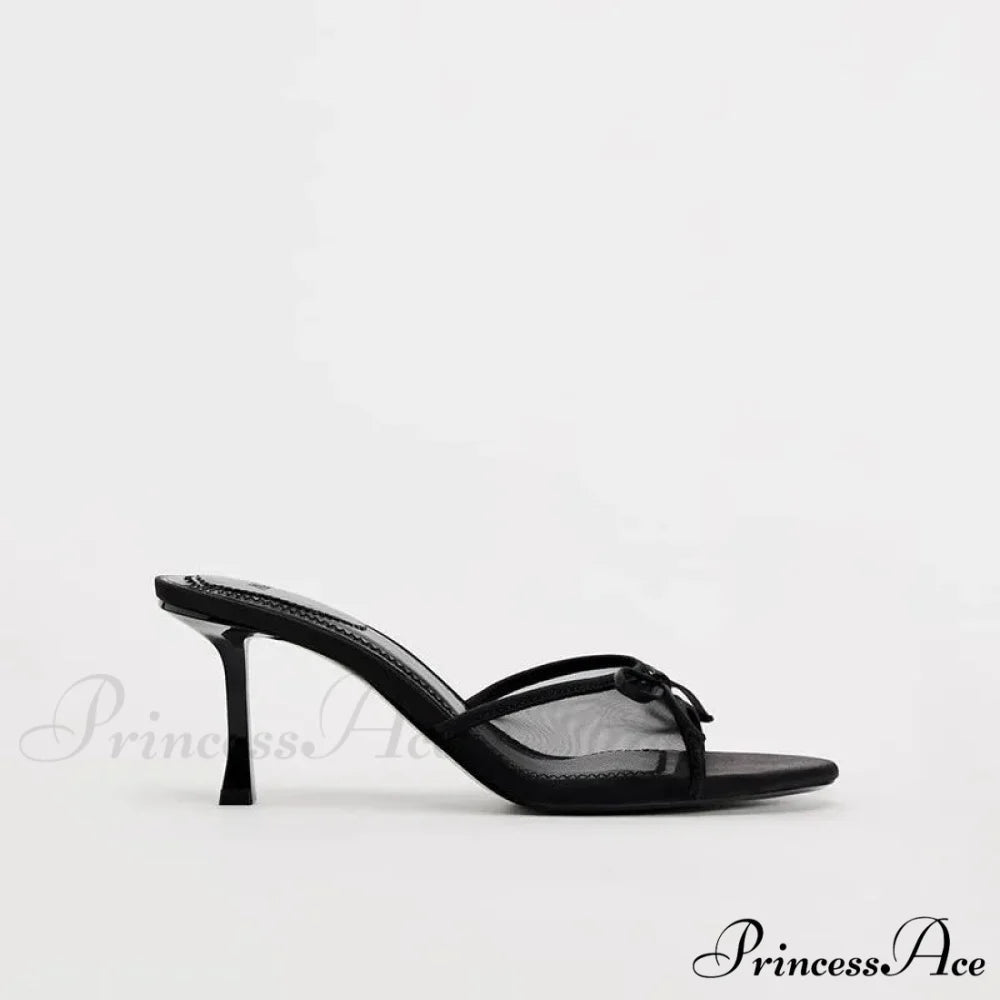 Summer Bow Decorated Mesh Fabric High-heeled Fashion Low Heel Pump