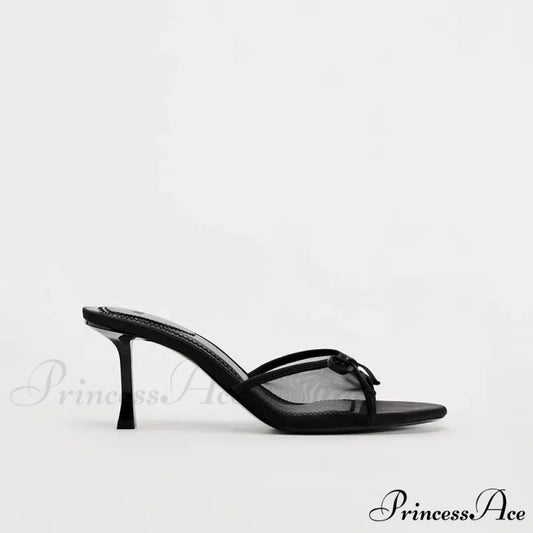 Summer Bow Decorated Mesh Fabric High-heeled Fashion Low Heel Pump