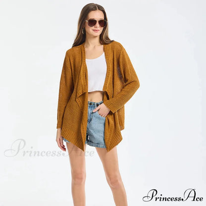 Summer Cozy Mesh Open Front Long Sleeve Comfortable Thin Fashionable Cardigan Sweater BROWN / S