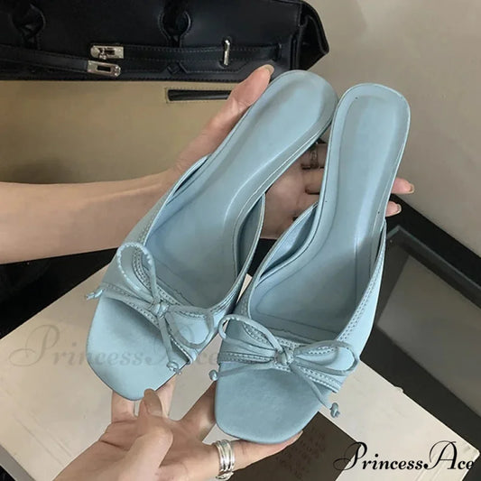 Summer Design Style Square Toe Fashion Butterfly-knot Low Heel Pump Blue / 35