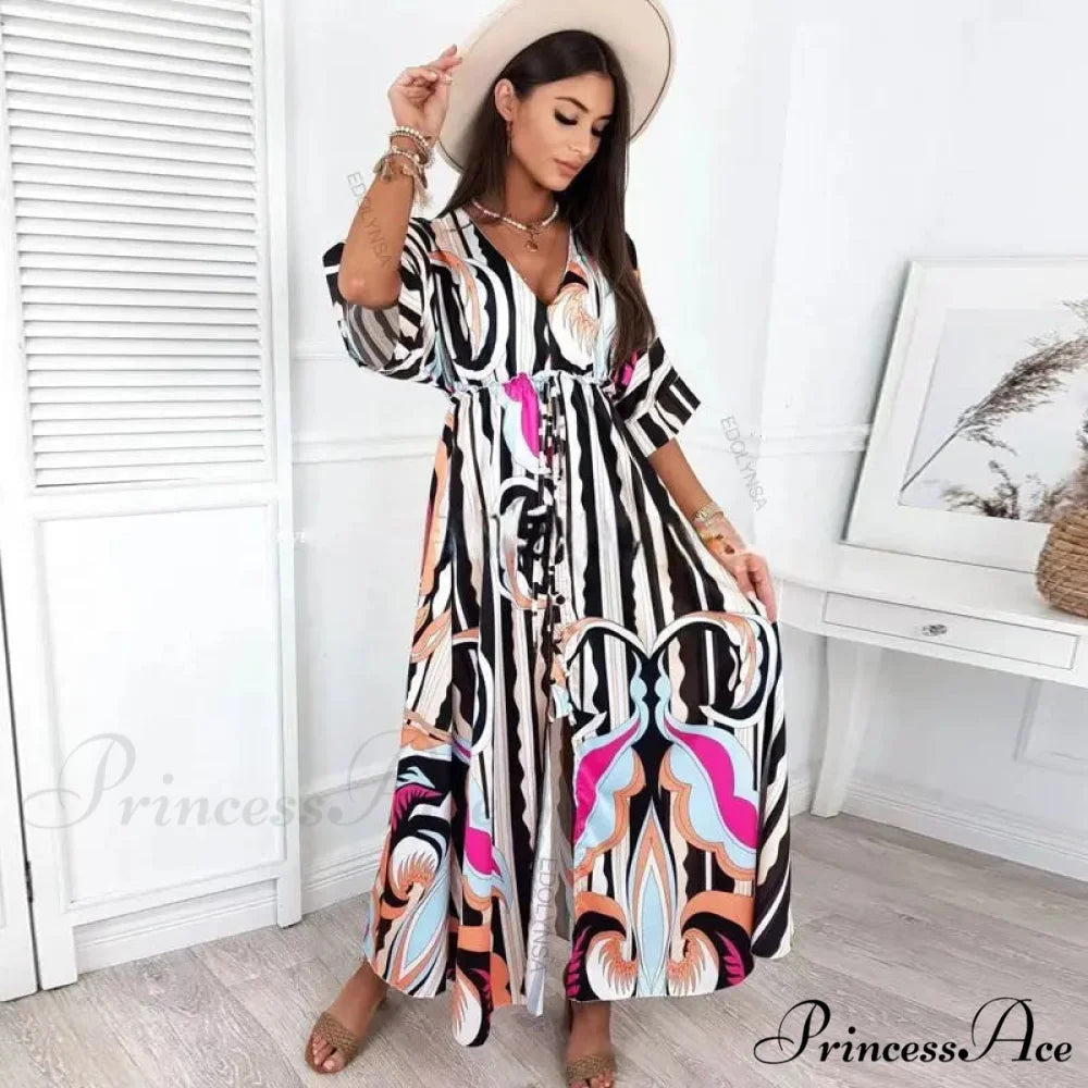 Summer Elegant Gorgeous Printing Long Party Boho Dress Black / S