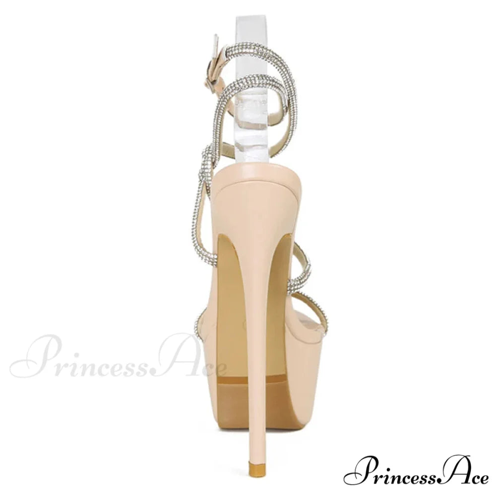 Summer Fashion Rhinestone Narrow Band Women Stiletto Sandals Open Toe Platform High Heels Party Stripper Shoes