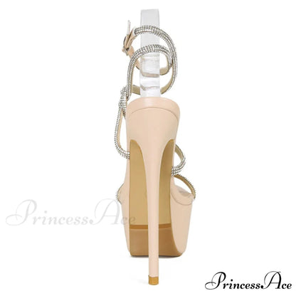 Summer Fashion Rhinestone Narrow Band Women Stiletto Sandals Open Toe Platform High Heels Party Stripper Shoes