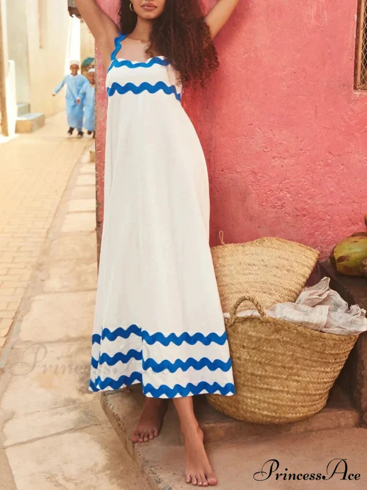 Summer Holiday Elegant Vintage Sling Long Maxi Boho Dress Khaki / S