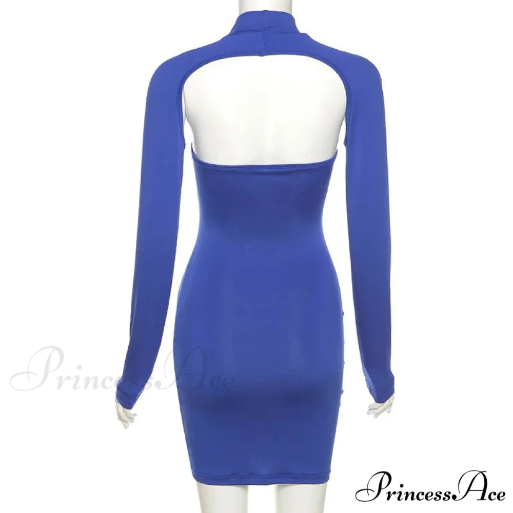 Summer Hollow Hip Skirt Solid Color Women’s Long-sleeved Korean Elegant Sexy Cut Out Dress