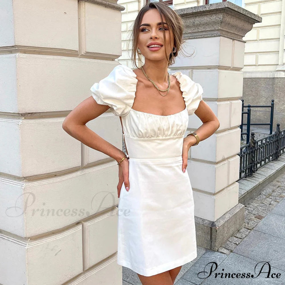 Summer Lace Linen Sexy Backless White Dress M / WHITE