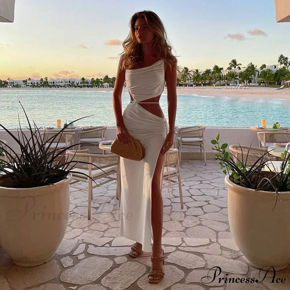 Summer Long Streetwear Bodycon Hollow Out Split Elegant Evening Y2K Clothes Top Cut Out Dress