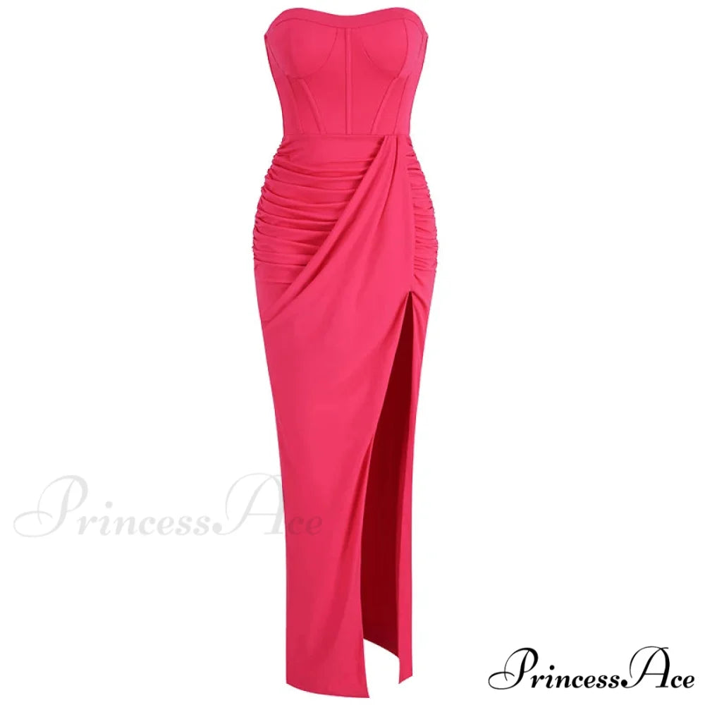 Summer New Women锟斤拷锟絪 Sexy Breast Wrapping Backless Dress Red Christmas Party Dress Rose Red / S