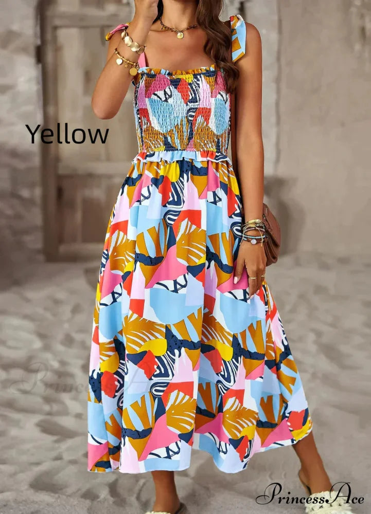 Summer Printed Maxi Sling Dress M / green