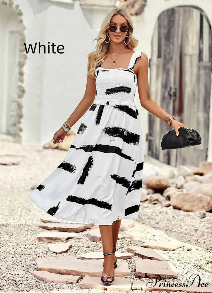 Summer Printed Maxi Sling Dress M / white
