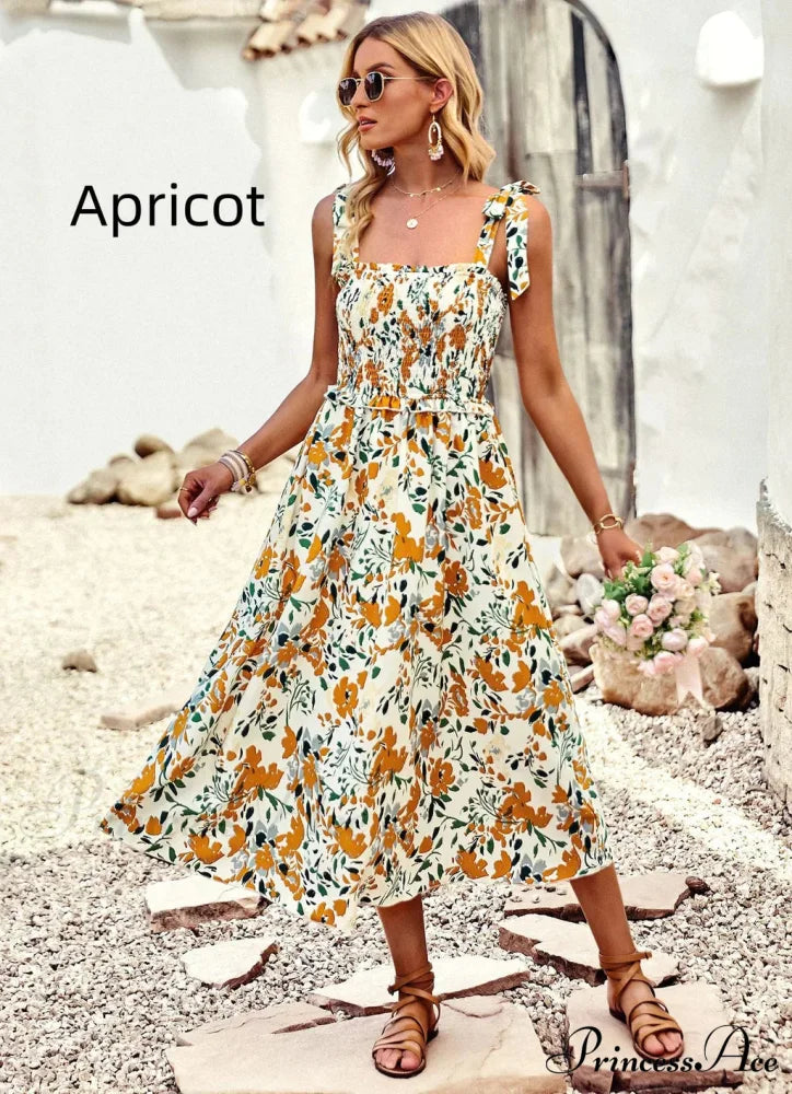 Summer Printed Maxi Sling Dress S / blue