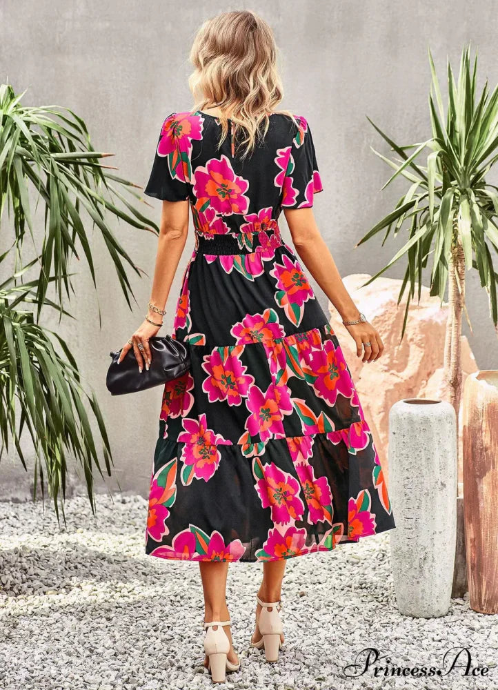 Summer Printed Short-Sleeve Dress M / green