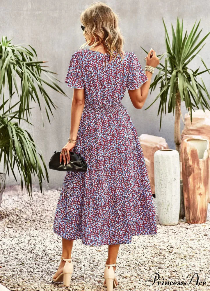 Summer Printed Short-Sleeve Dress S / green
