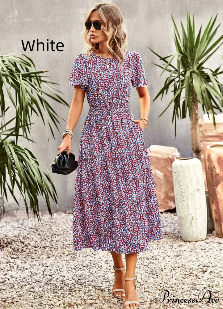 Summer Printed Short-Sleeve Dress S / red
