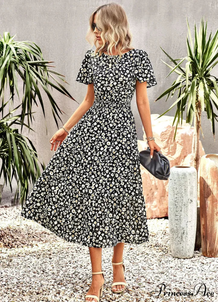 Summer Printed Short-Sleeve Dress S / white