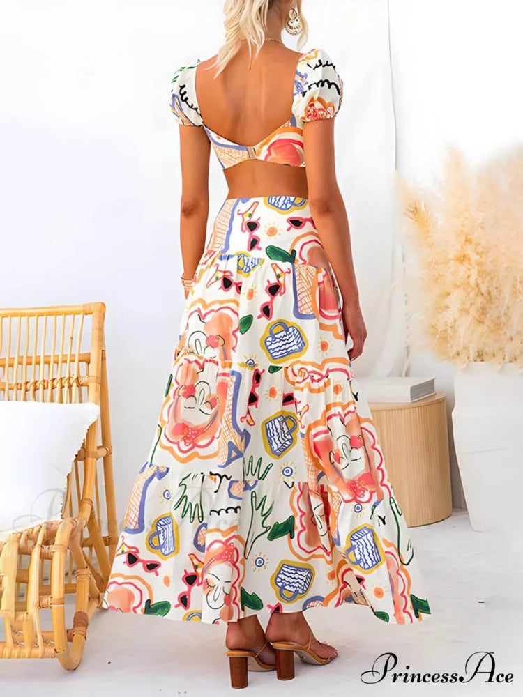 Summer Printed Top And Graceful Wrap Skirt Two-Piece Suit
