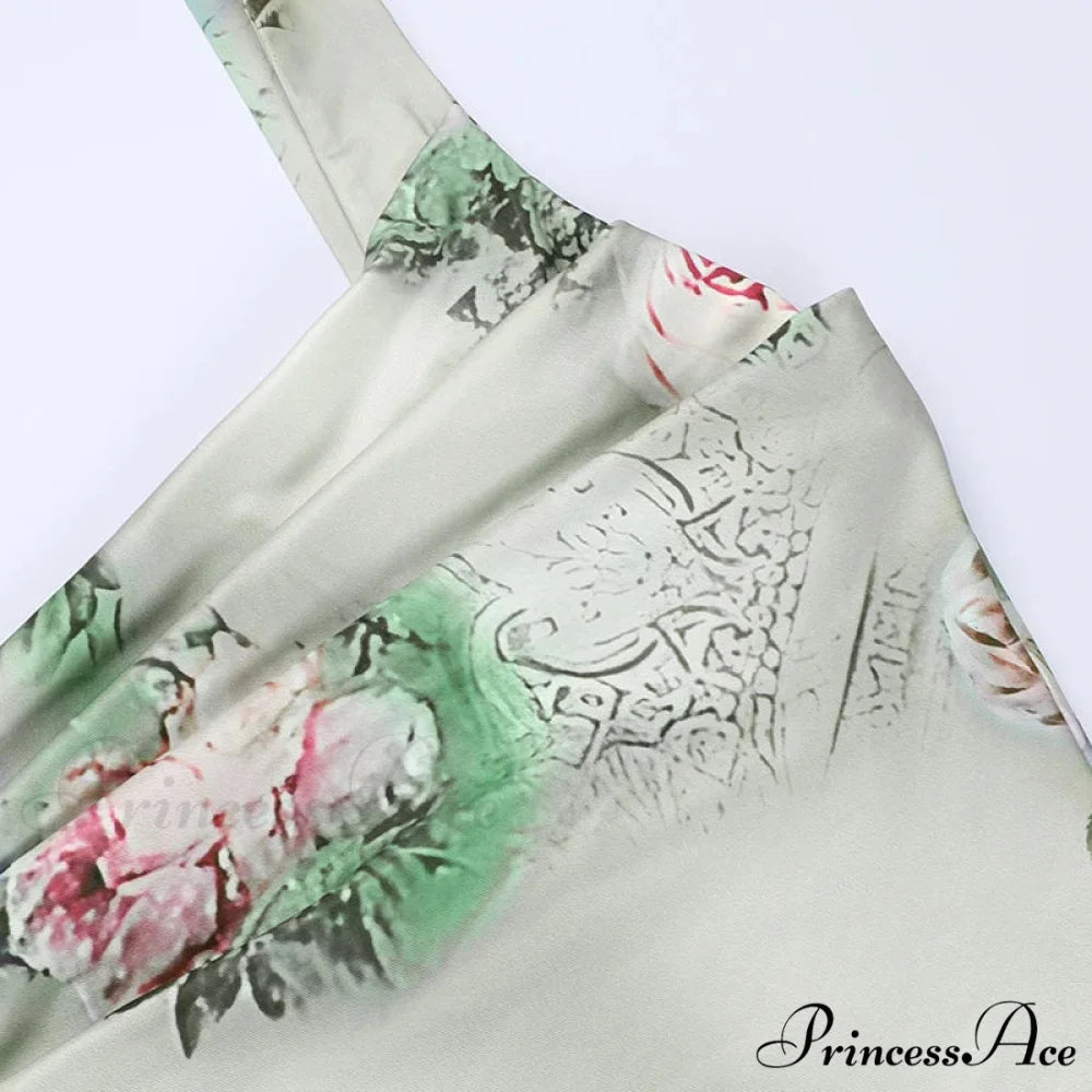 Summer Rose printed Cultivate One’s Morality Fashion Suits Condole Belt Vest Tall Waist Sexy Open Fork Skirt Floral