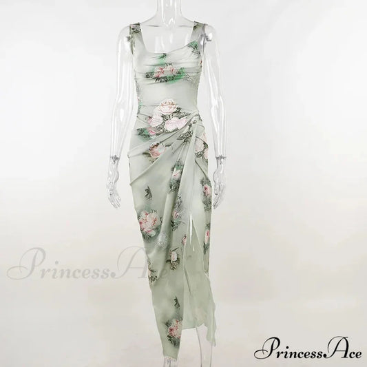Summer Rose printed Cultivate One’s Morality Fashion Suits Condole Belt Vest Tall Waist Sexy Open Fork Skirt Floral