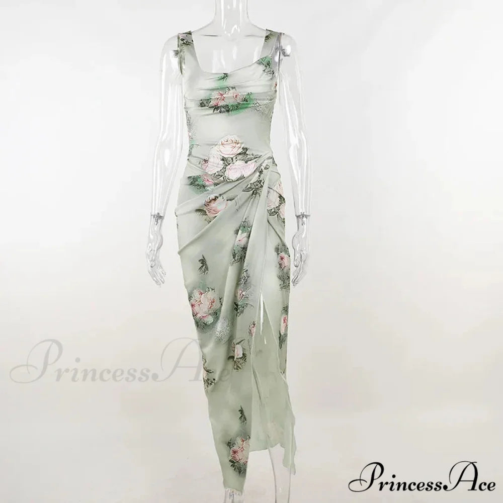 Summer Rose printed Cultivate One’s Morality Fashion Suits Condole Belt Vest Tall Waist Sexy Open Fork Skirt Floral