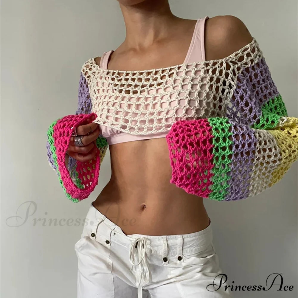 Summer Sexy Long Sleeve Smock Knitted Crop Top