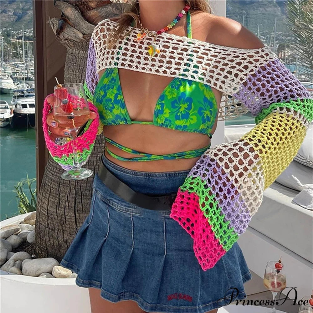 Summer Sexy Long Sleeve Smock Knitted Crop Top