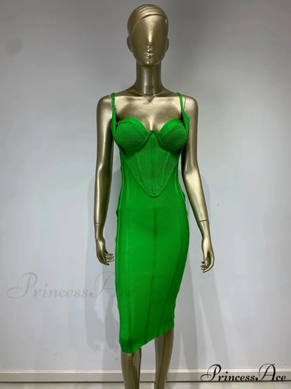 Summer Sexy Sleeveless Backless Green Midi Bodycon Bandage Elegant Christmas Party Dress