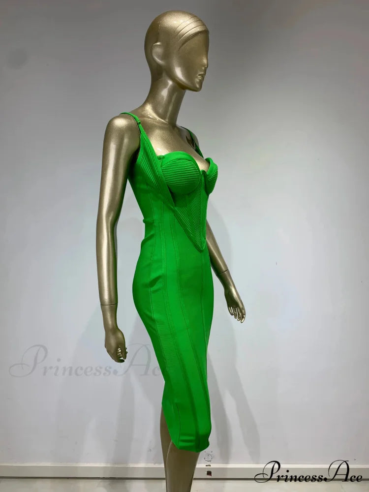 Summer Sexy Sleeveless Backless Green Midi Bodycon Bandage Elegant Christmas Party Dress