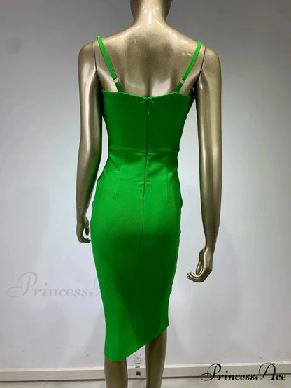 Summer Sexy Sleeveless Backless Green Midi Bodycon Bandage Elegant Christmas Party Dress